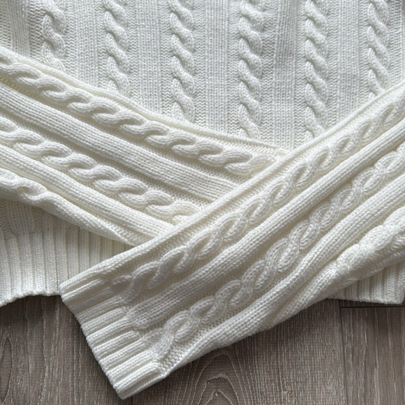 Cable Knit Drop Shoulder Crop Sweater,Long Sleeve Tops (NEW) - Picture 4 of 8